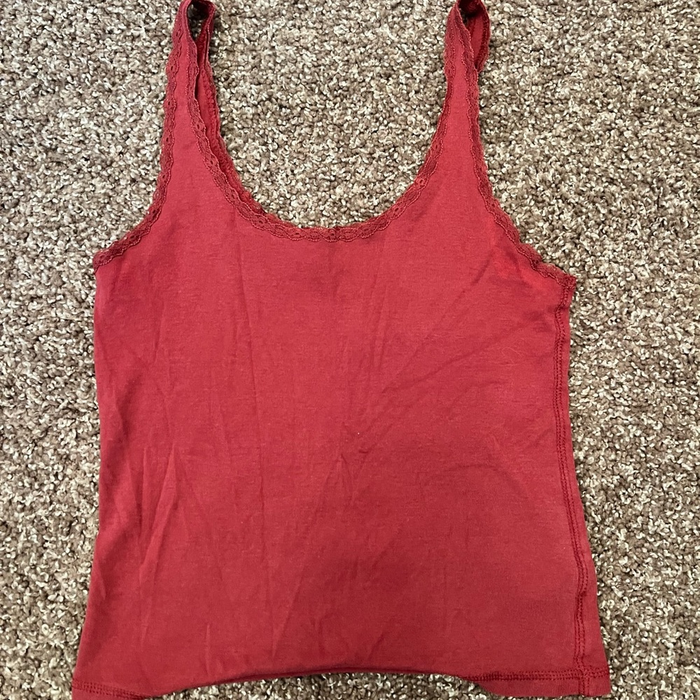Lace lined strap tank top